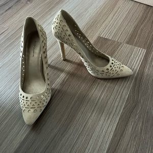 BCBG Nude Suede Laser Cut Pumps